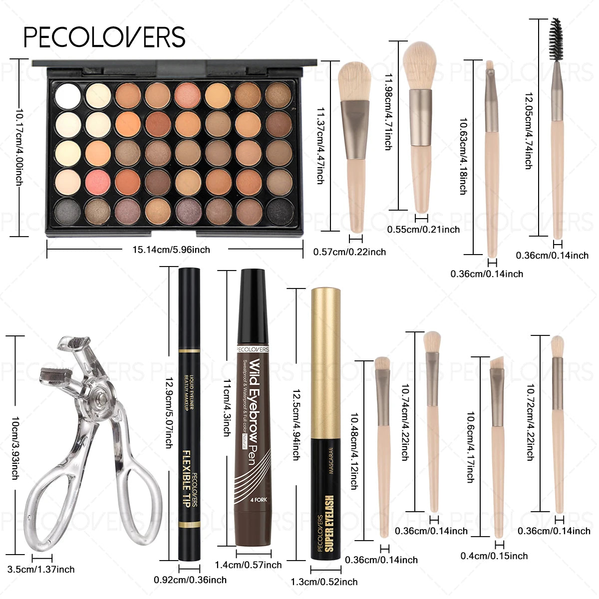 SAMMY 13-Piece Eye Makeup Kit – Palette, Liner & Brushes