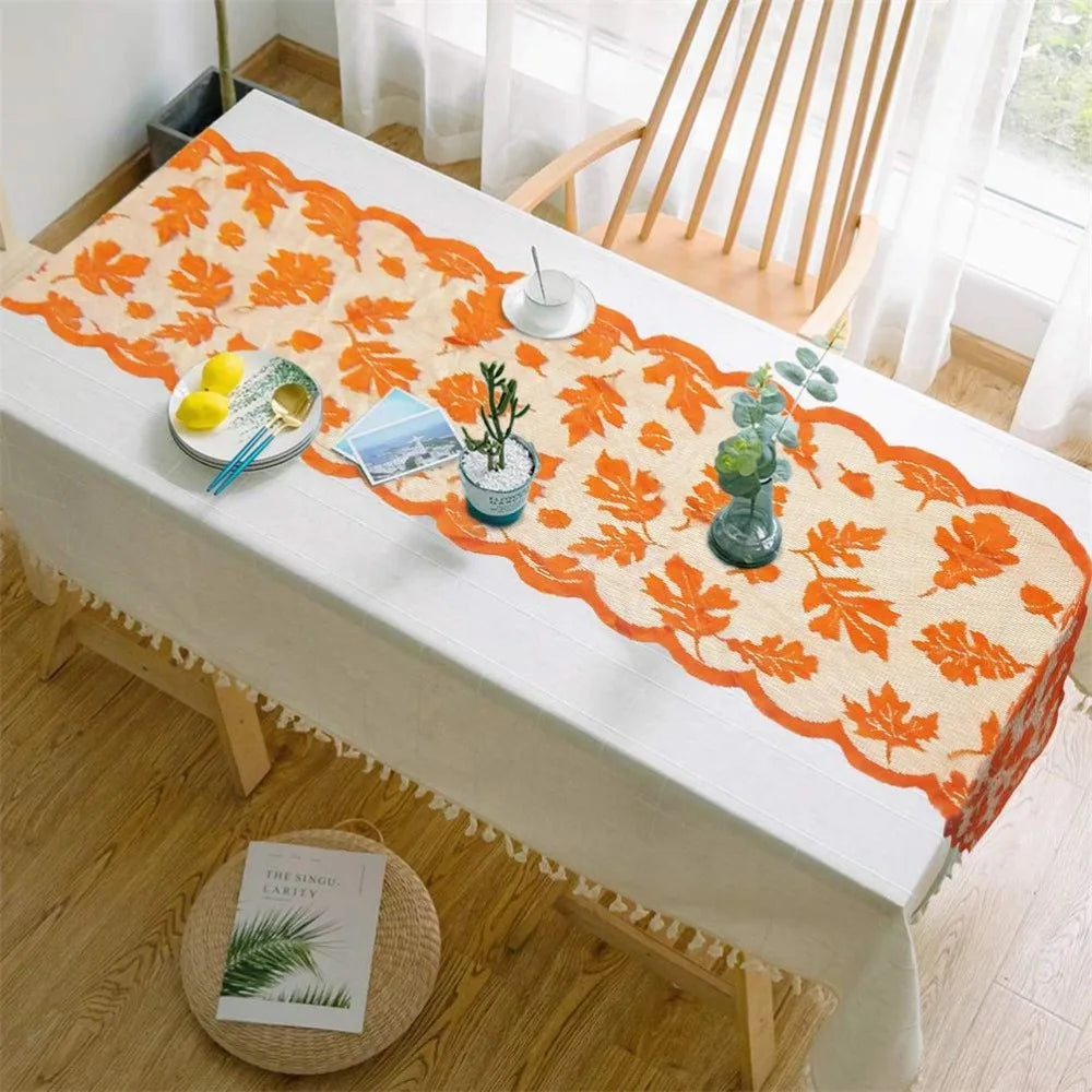 Thanksgiving Table Runner – Maple Leaf Lace Design 13x72 in