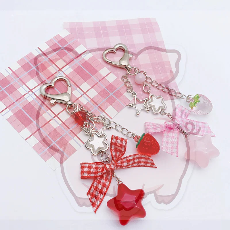 Strawberry Bow Beaded Keychain – Cute Phone & Bag Charm