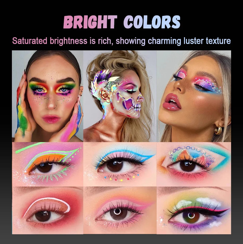 12-Color UV Glow Face & Body Paint Palette | Halloween Cosplay