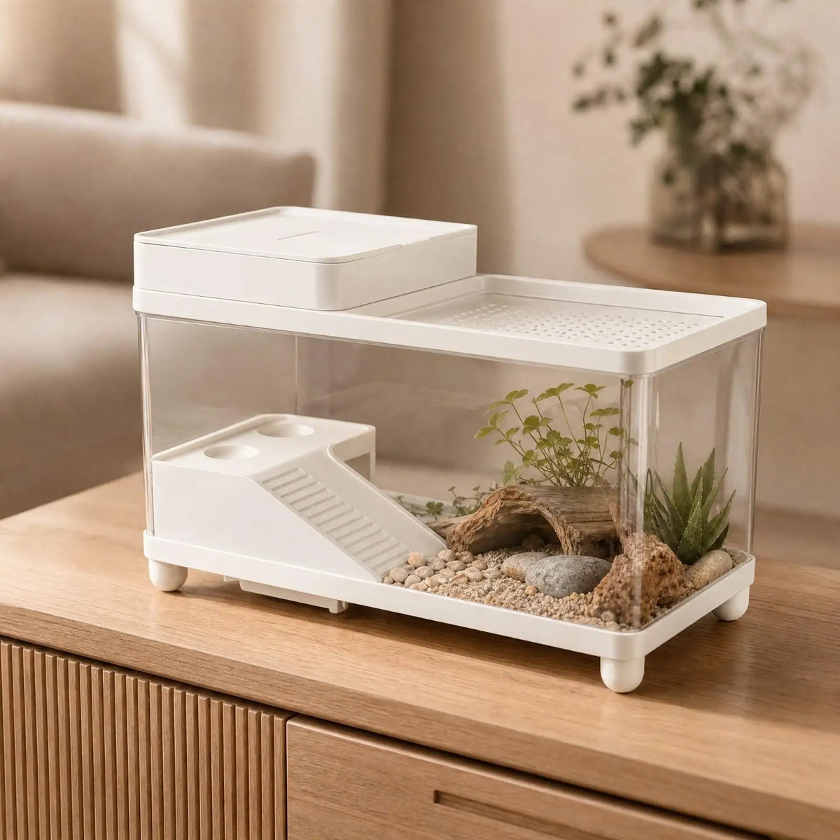 Reptile Terrarium Tank – Ventilated Cover & Clear Walls