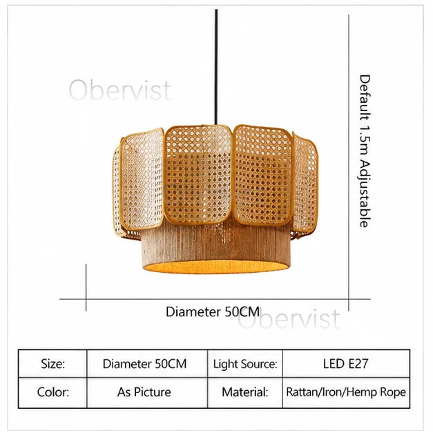 Wabi Sabi Rattan Pendant Light – Boho Hanging Ceiling Lamp