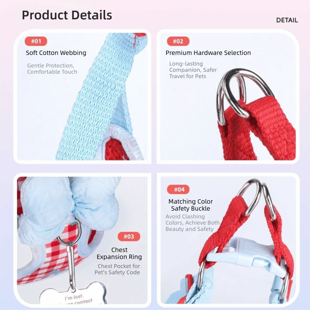 Adjustable Breathable Dog Harness Vest with Bow & Leash