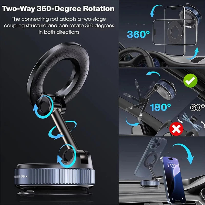 Magnetic Car Phone Holder – 360° Adjustable Vacuum Mount