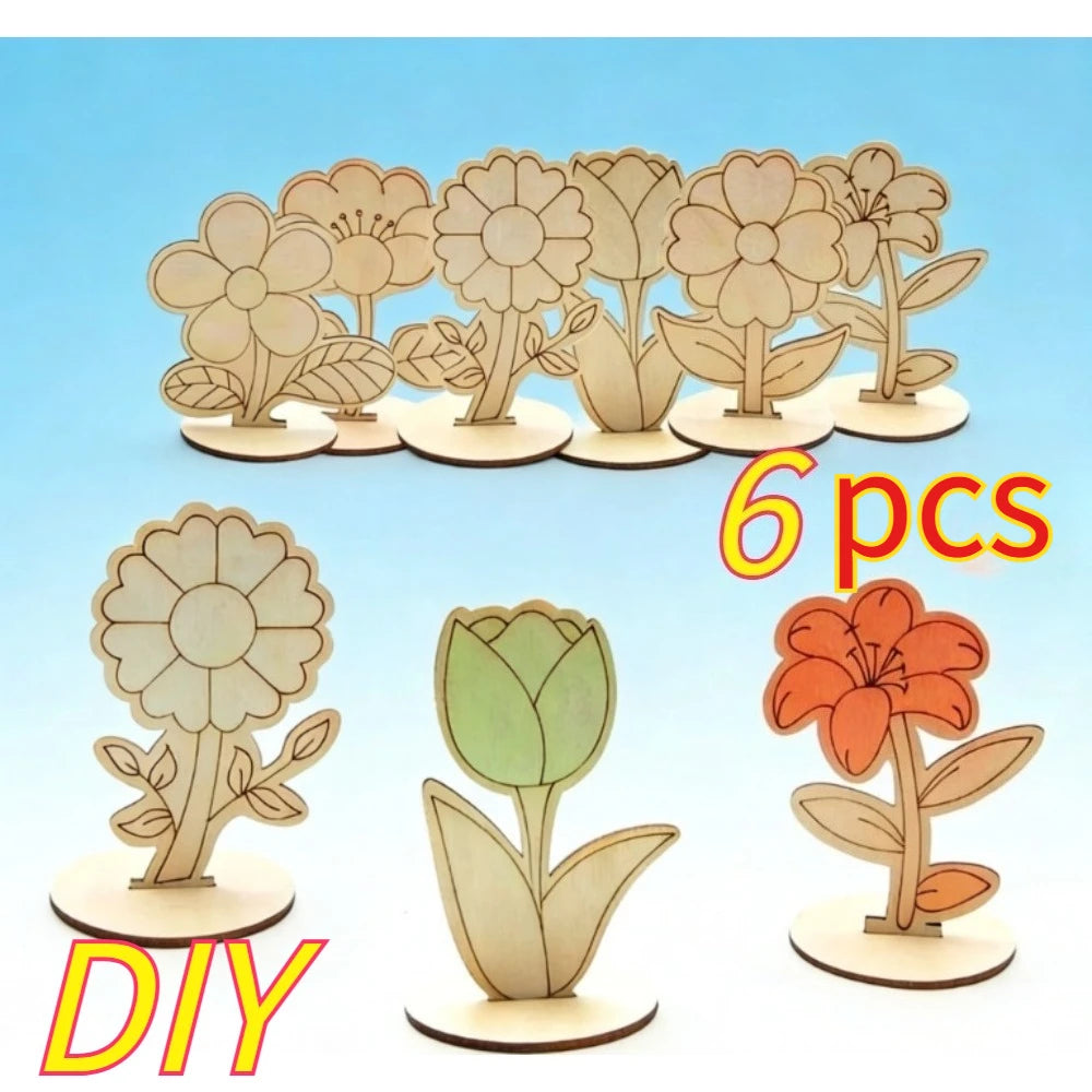 Wooden Flower DIY Ornaments – Rose Lily Sunflower 6-Pack Easter