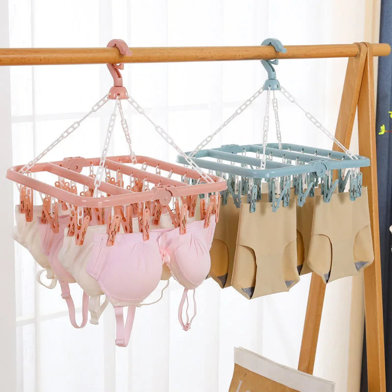 32-Clip Foldable Laundry Drying Hanger for Socks & Underwear