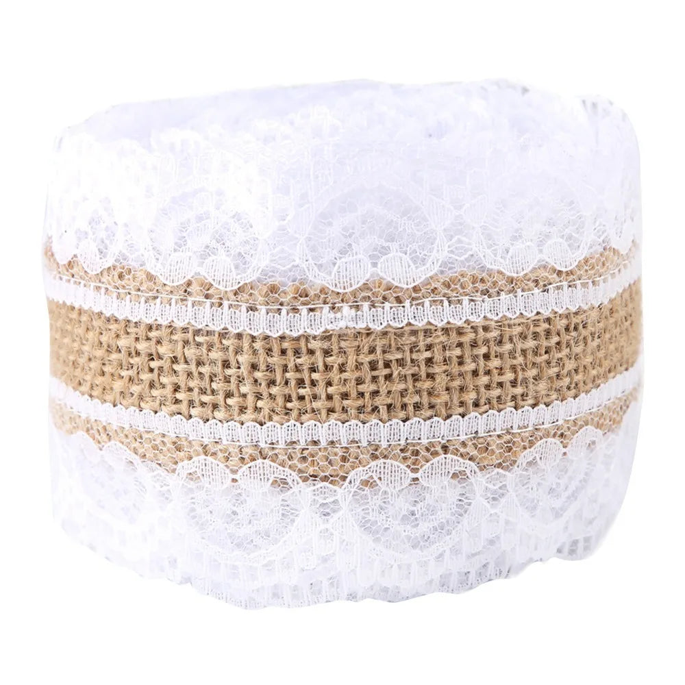 White Burlap Lace Jute Ribbon – 5m Vintage Hessian Trim