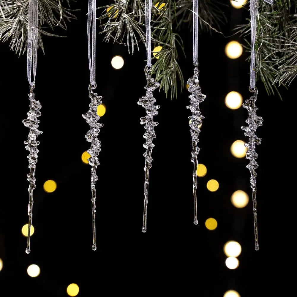 5-Pack Clear Acrylic Christmas Hanging Pendants | Star Snow Beads