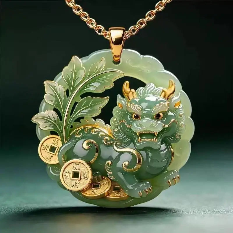 Blue Jade Gourd Dragon Pendant Necklace | Oriental Lucky Charm