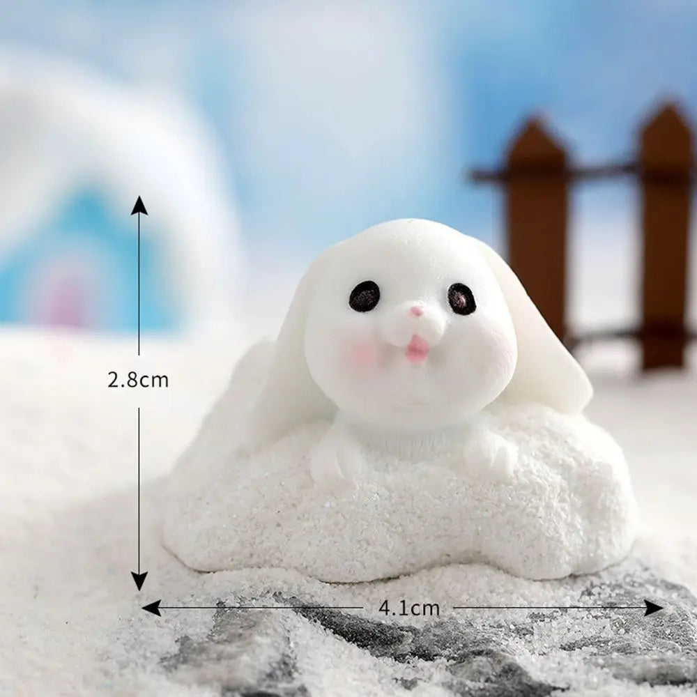 Snowman Bunny Miniature Figurine – Christmas Micro Landscape Décor