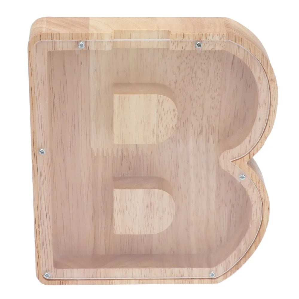 Wooden Letter B Piggy Bank – Alphabet Coin & Money Box