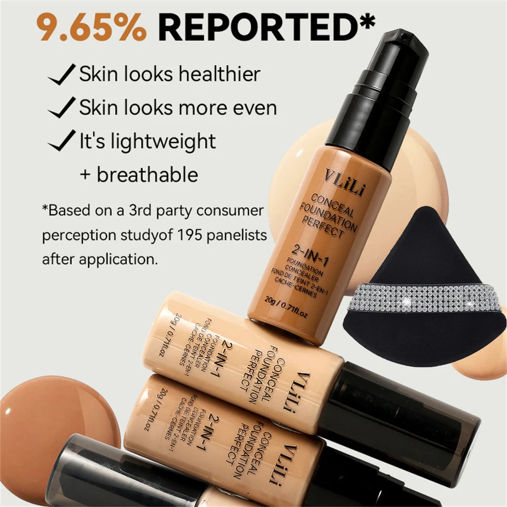 Waterproof Full Coverage Liquid Foundation & Puff Set