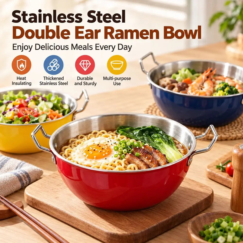 Stainless Steel Ramen Bowl | Double Ear Handles | 17cm