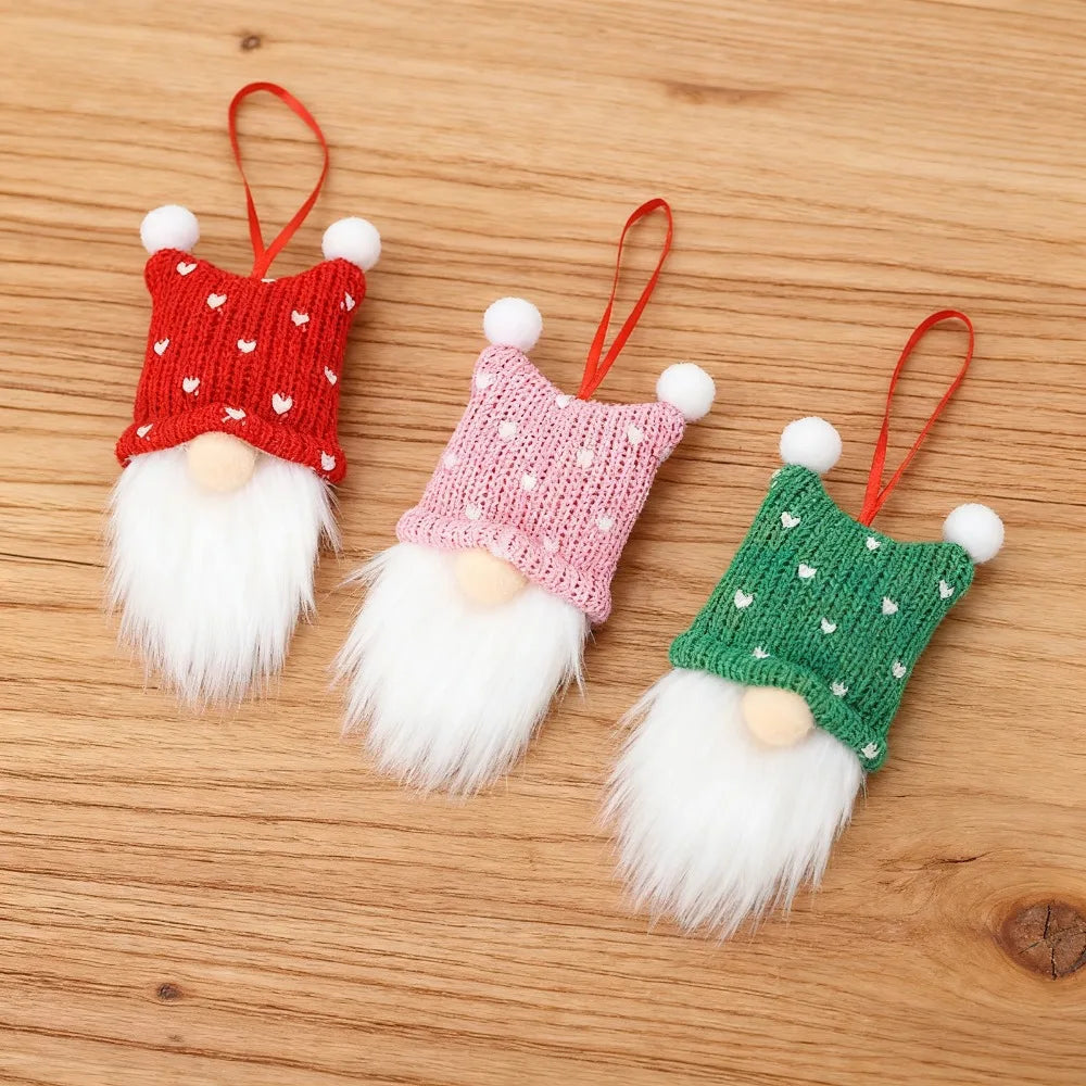 Nordic Knitted Christmas Gnome Ornaments – Red & Grey 3-Pack