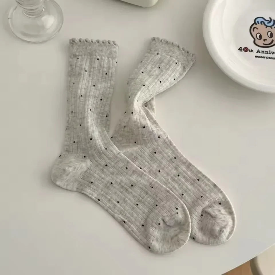 Women's Polka Dot Cotton Crew Socks | Kawaii Harajuku Style