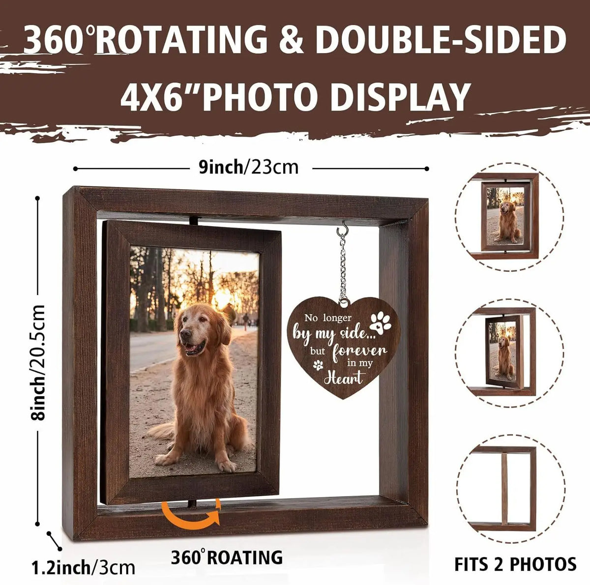 Rotatable 4x6 Wooden Pet Memorial Photo Frame | Customizable