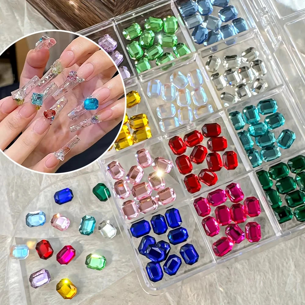 120-Pc Rectangle Glass Nail Rhinestones – Colorful DIY Charms