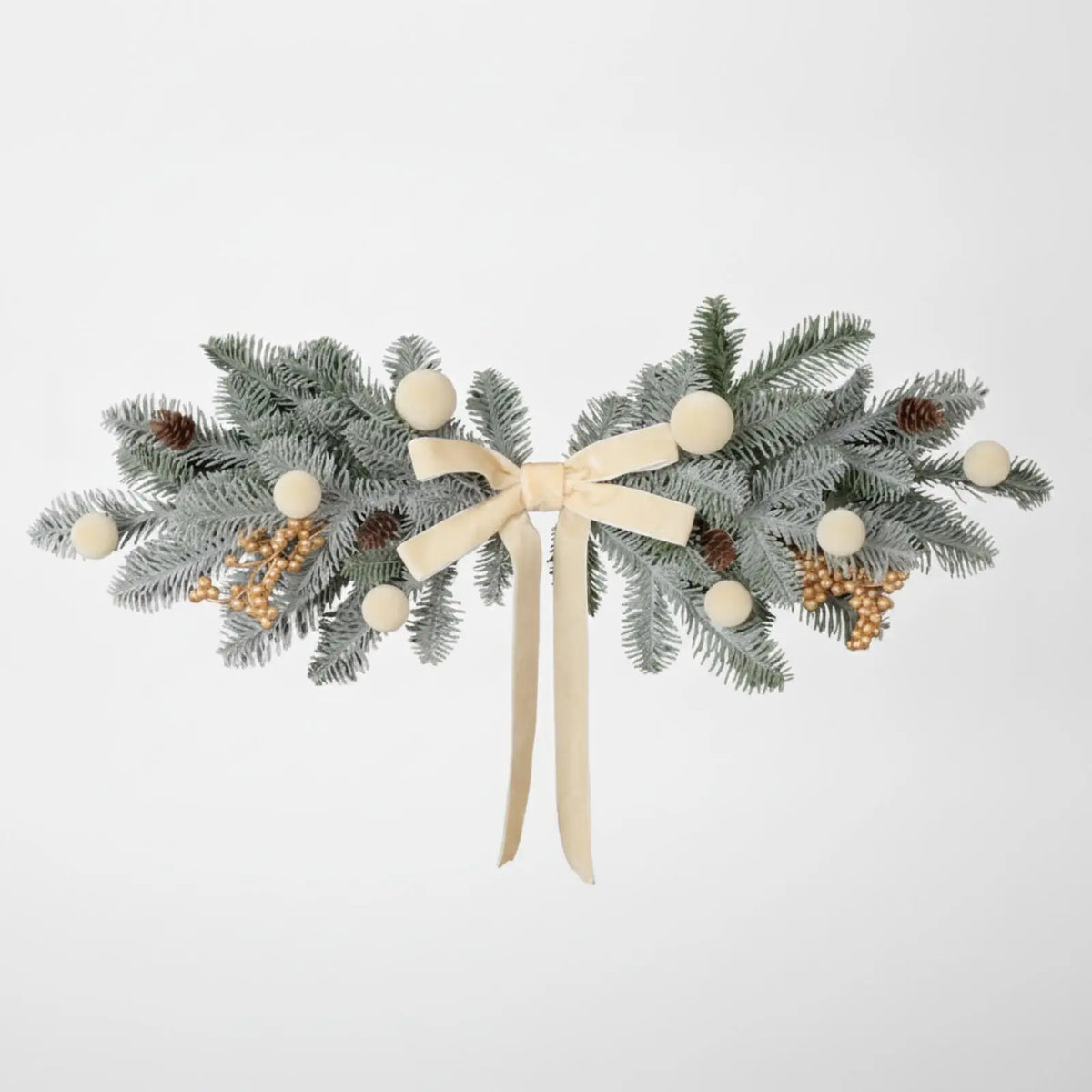 Christmas Wall Swag – Red Velvet Fir Garland with Ornaments