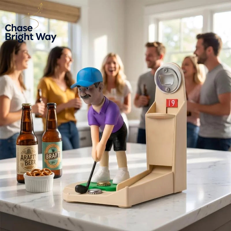 Golfer Shaped Bottle Opener with Cap Collector | Bar Decor