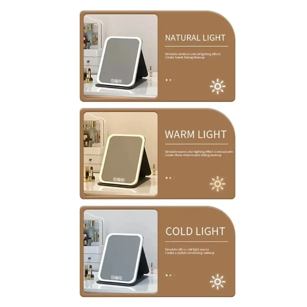 LED Makeup Mirror 3-Color Dimmable Touch | USB Rechargeable
