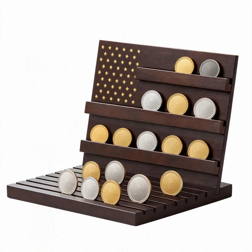 Solid Wood Challenge Coin Display Stand – Holds 80 Coins