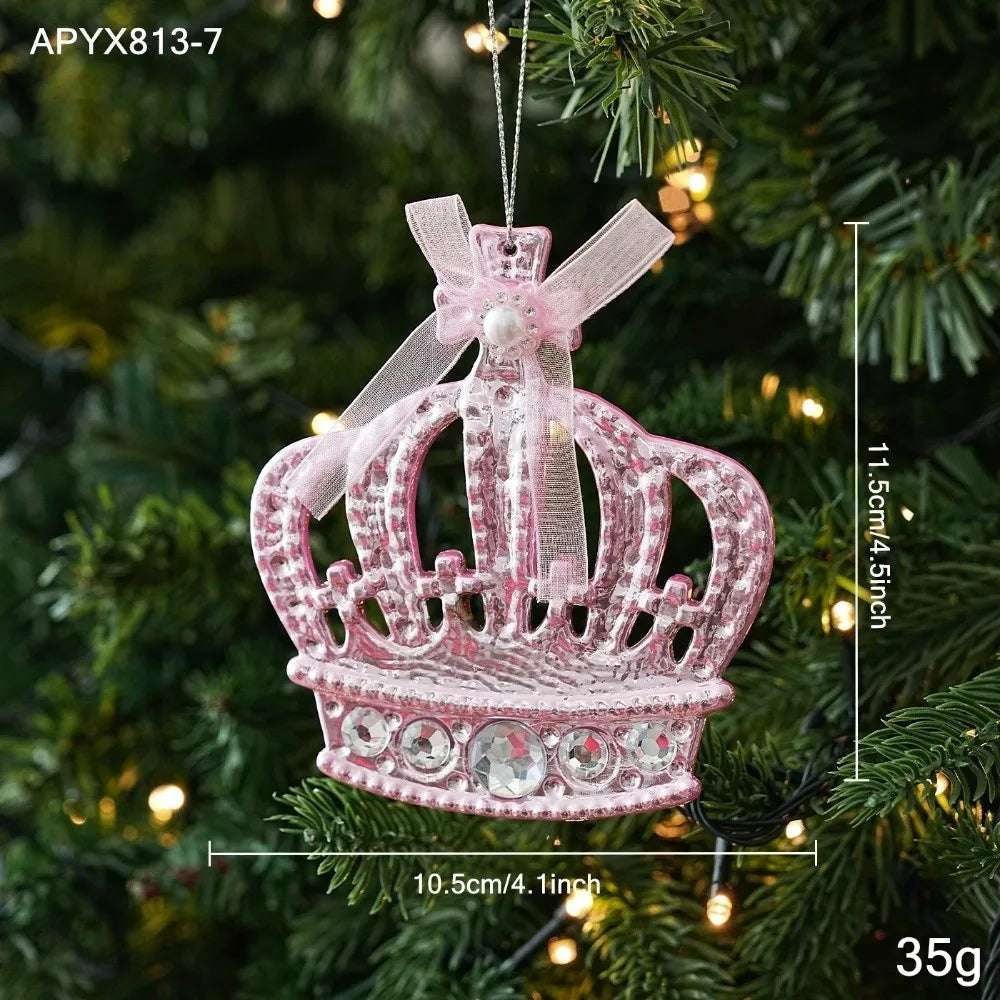 Pink Glitter Christmas Ornaments – Assorted Novelty Shapes