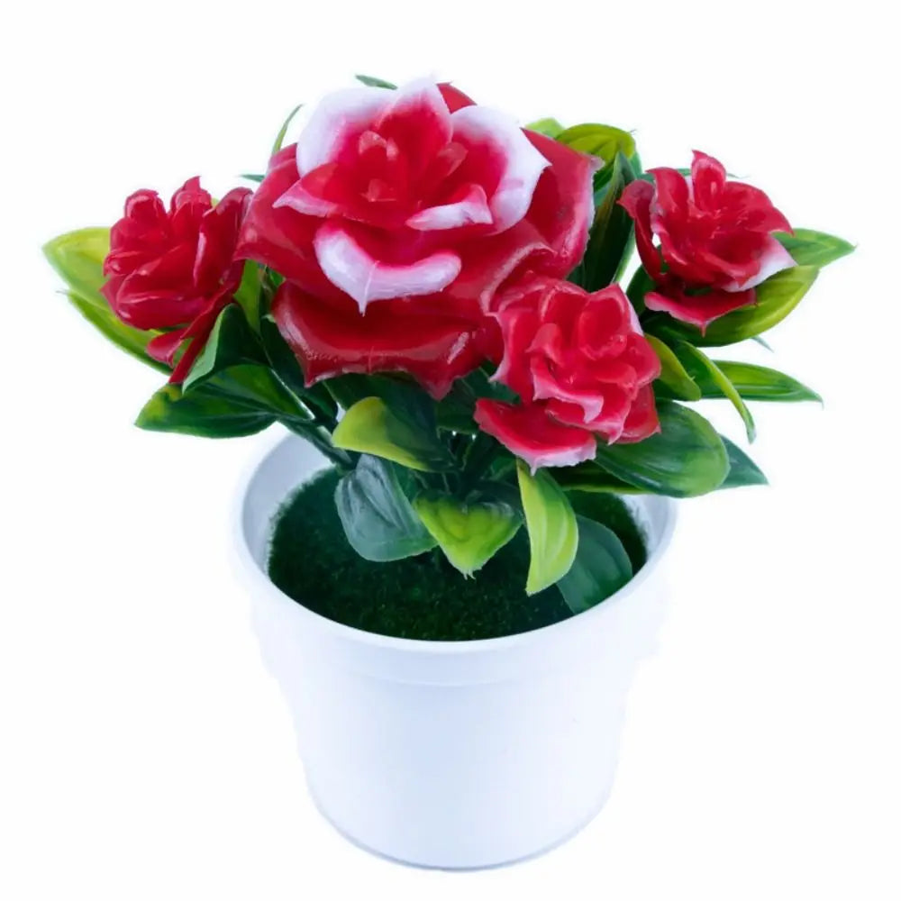 Multicolor Artificial Rose Bonsai – Potted Simulation Flower Decor