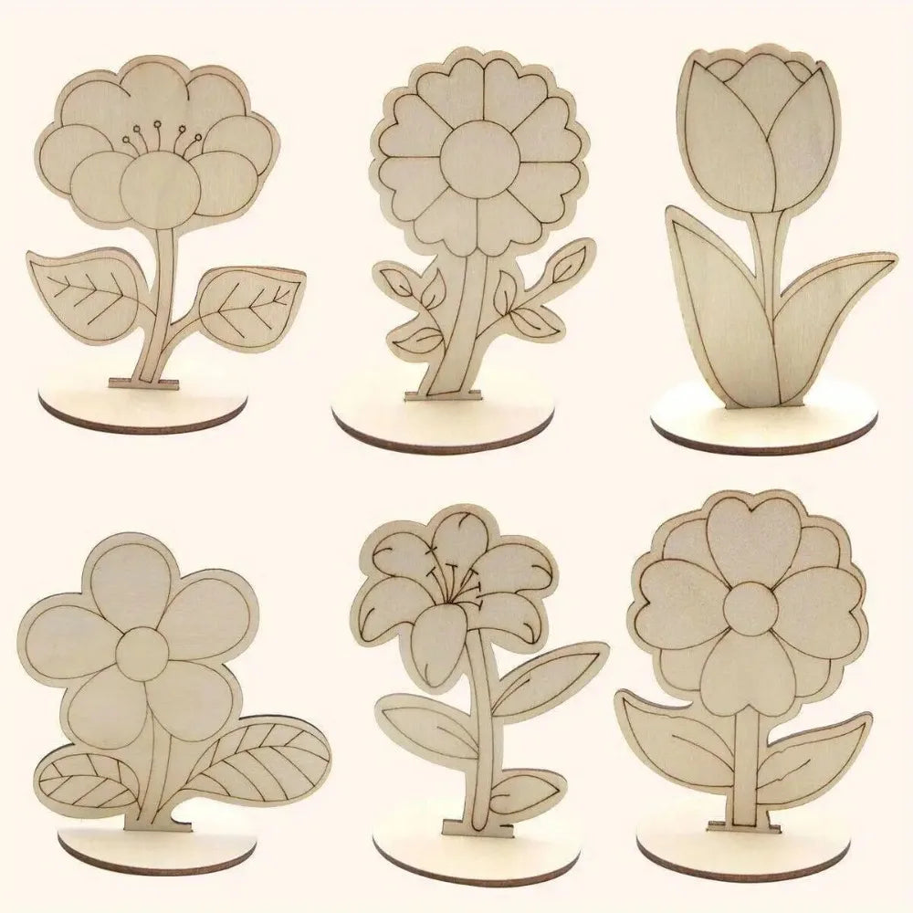 Wooden Flower DIY Ornaments – Rose Lily Sunflower 6-Pack Easter