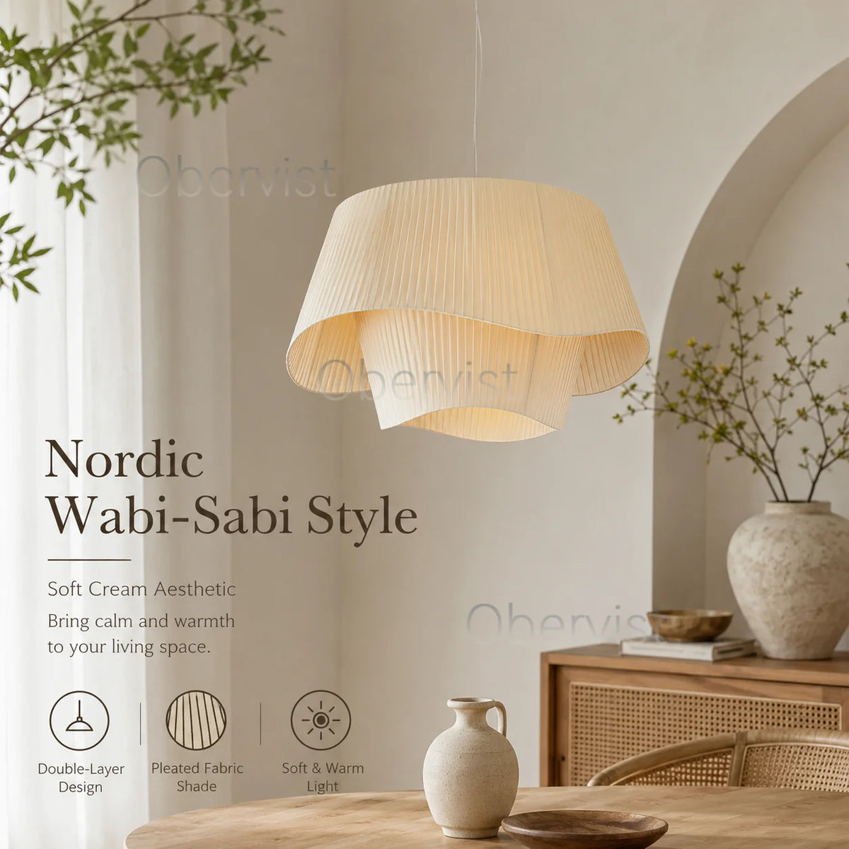 Wabi-Sabi Fabric Pendant Light | Nordic Cream Hanging Lamp