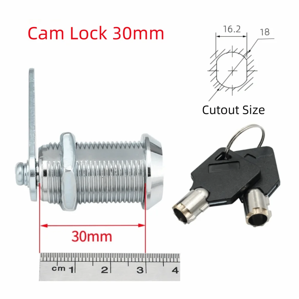 Zinc Alloy Cam Lock 16–30mm | Drawer Cabinet Mailbox + 2 Keys