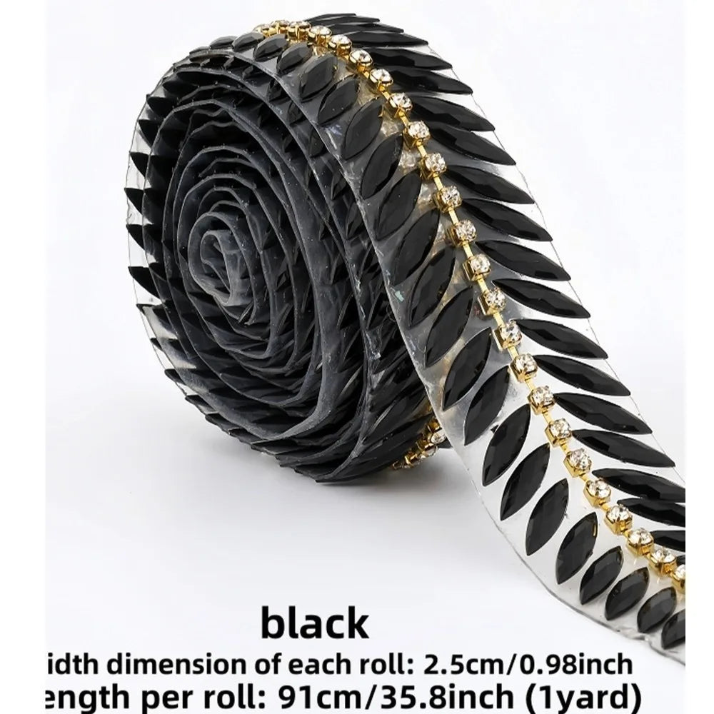 Iron-On Rhinestone Ribbon Trim – 1 Yard DIY Crystal Decor