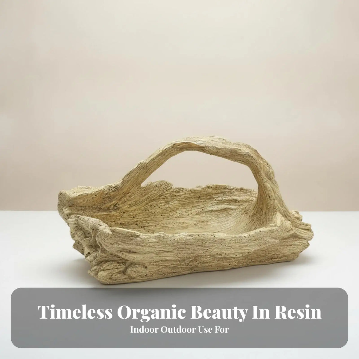 Resin Hollow Log Planter with Handle – Rustic Beige Decor