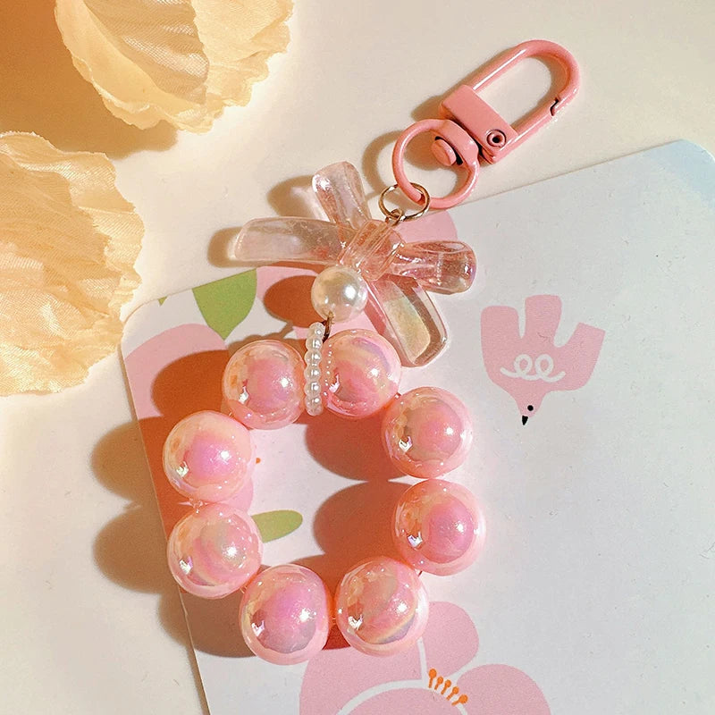 Candy Bow Beaded Wrist Strap Phone Charm & Keychain