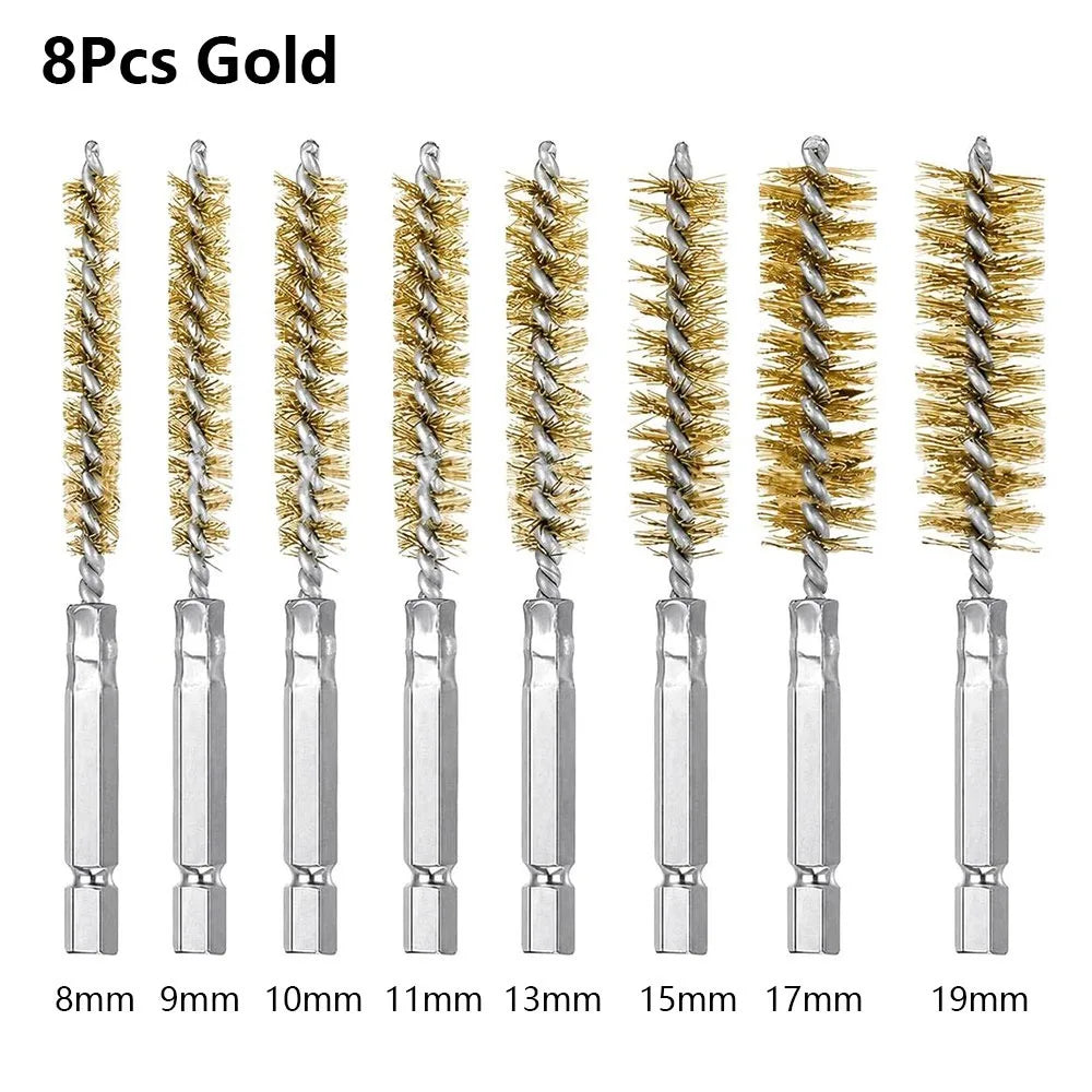Stainless Steel Bore Brush Set 8–25mm | 6–14 Pcs with Hex Handle