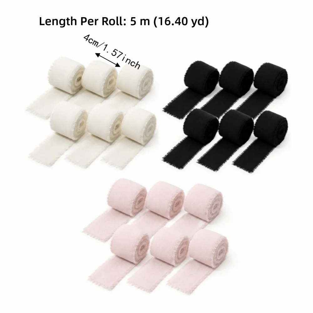 6-Pack Frayed Edge Chiffon Ribbon – 4cm Wide, 30m Total