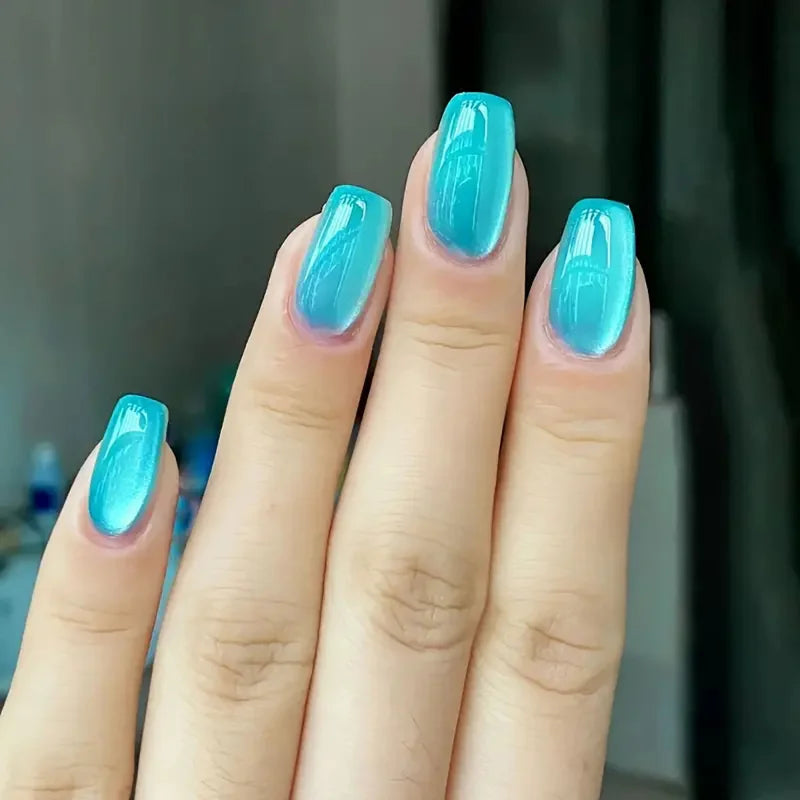 24pcs Short Square Press On Nails – Cat Eye Glitter Ballet Tips