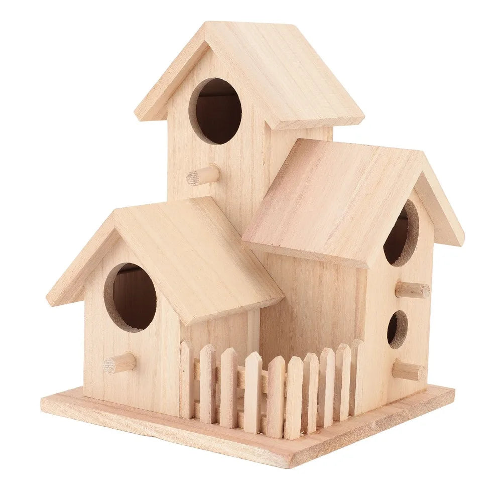 Handmade 4-Hole Wooden Birdhouse – DIY Garden Bird House