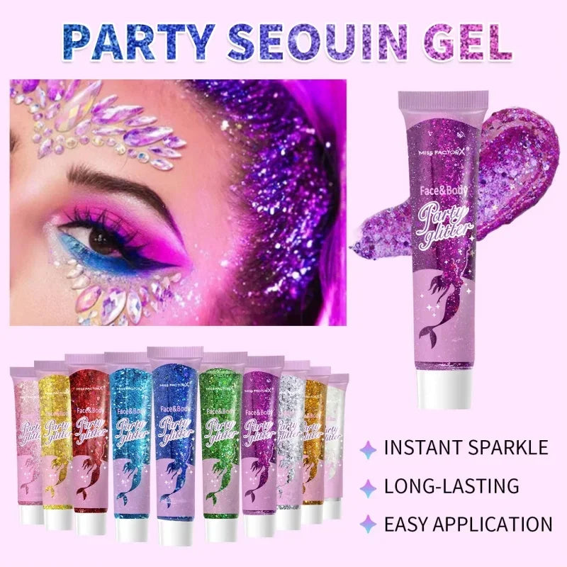 10-Piece Body Glitter Gel Set – Face, Hair & Nail Sequins