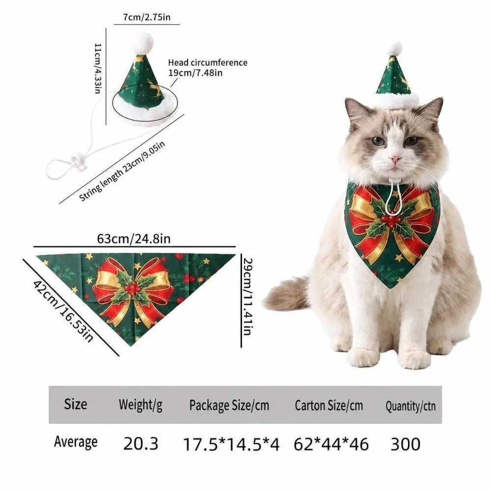 Pet Christmas Costume Set – Santa Hat & Bandana Scarf