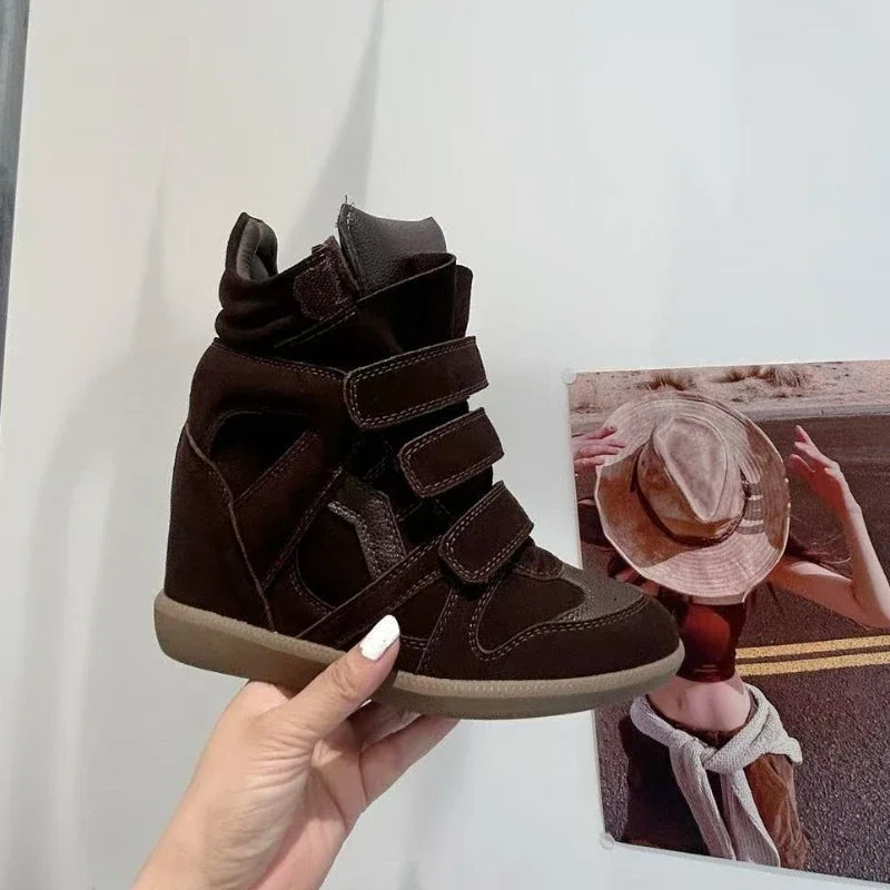 LEDP Women's Ankle Boots – 8CM Hidden Wedge Heel Split Leather