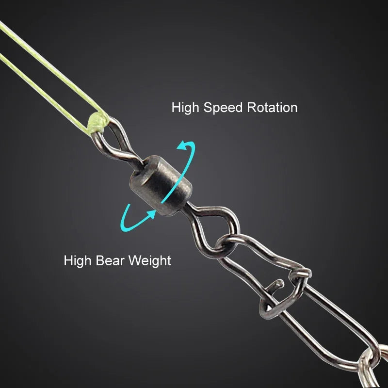 50-Pack Fishing Rolling Swivel with Snap – Sizes 4#–12#