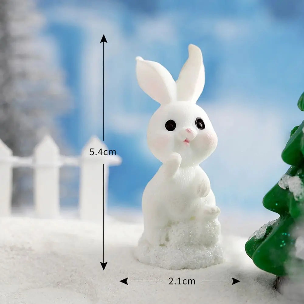 Snowman Bunny Miniature Figurine – Christmas Micro Landscape Décor