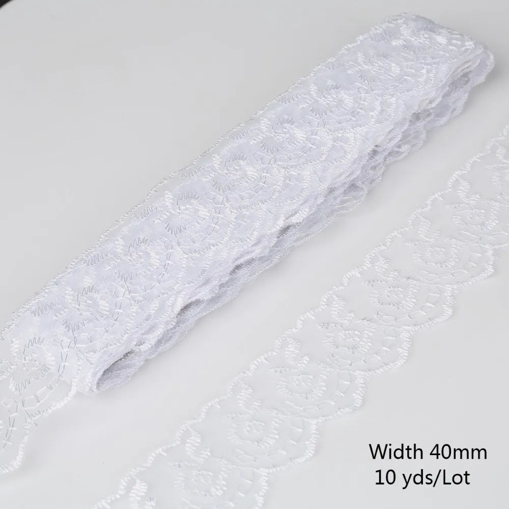 10 Yards Floral Embroidery Lace Trim – Hollow Polyester 40mm