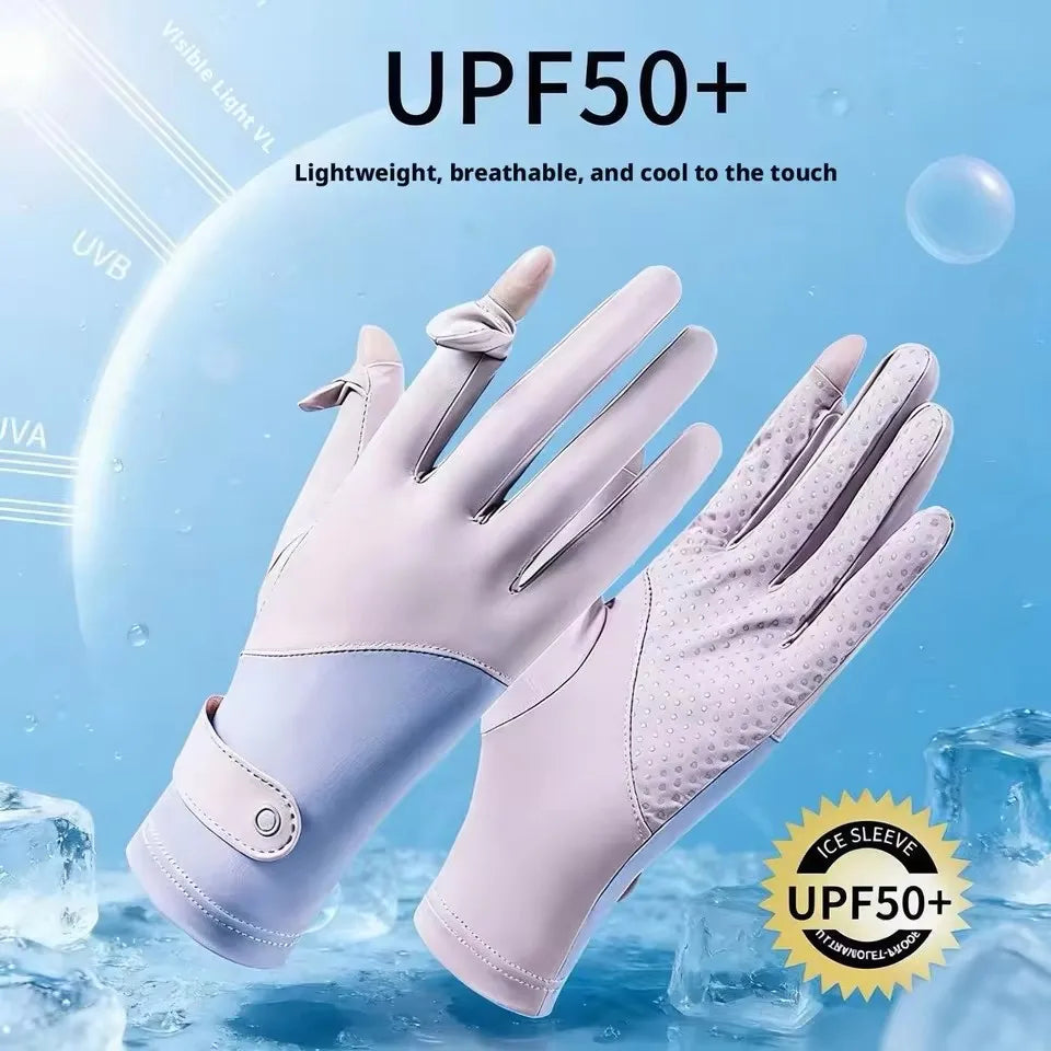 Women's UV Ice Silk Long Driving Gloves – Touchscreen Anti-Slip
