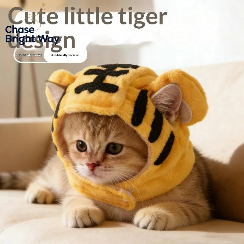 Tiger Fruit Cat Plush Hat – Adjustable Pet Cosplay Headwear