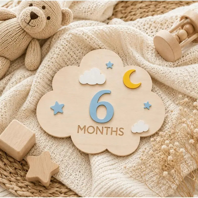 Wooden Baby Monthly Milestone Marker Set | Cloud Photo Prop