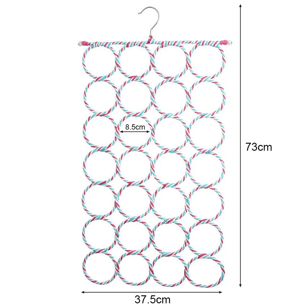 Rattan Weave Scarf Hanger – Multi-Ring Iron Wardrobe Organizer