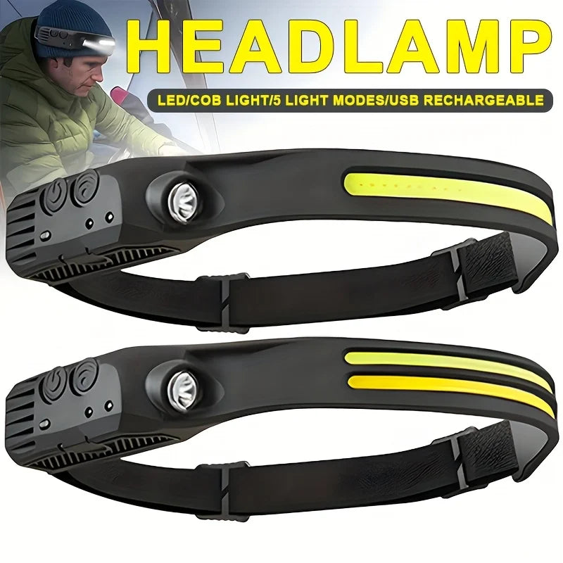 USB Rechargeable COB LED Sensor Headlamp – Camping & Fishing