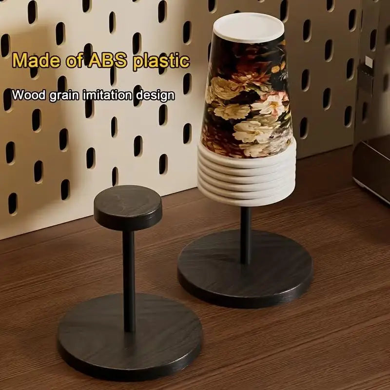 Walnut-Style Disposable Paper Cup Dispenser & Desk Storage Rack