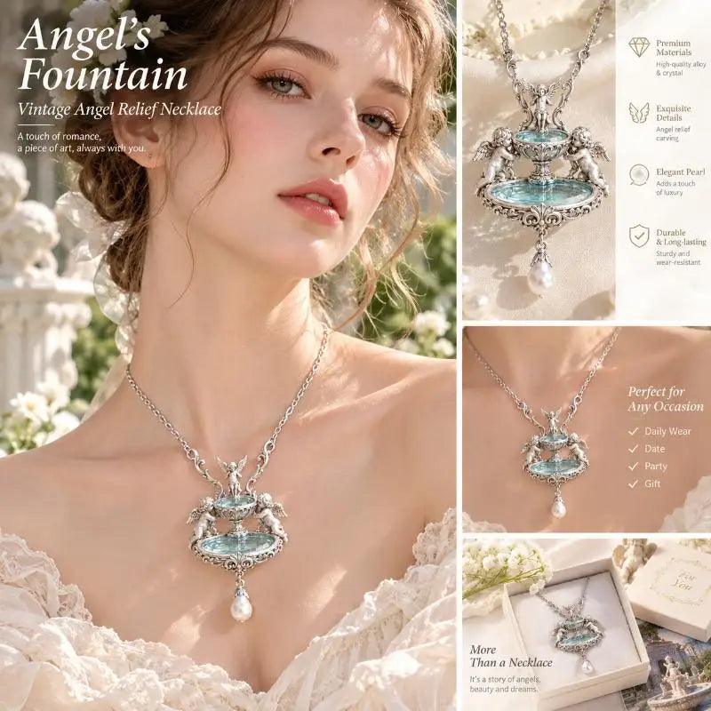 Vintage Angel Pendant Necklace – Baroque Pearl & Enamel Chain